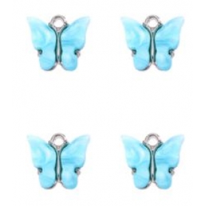 Bedel vlinder antiek zilver light blue, per stuk